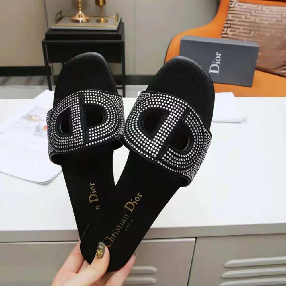 Dior D-Club Slide Black Suede Calfskin with Silver for Women in Finish Strass