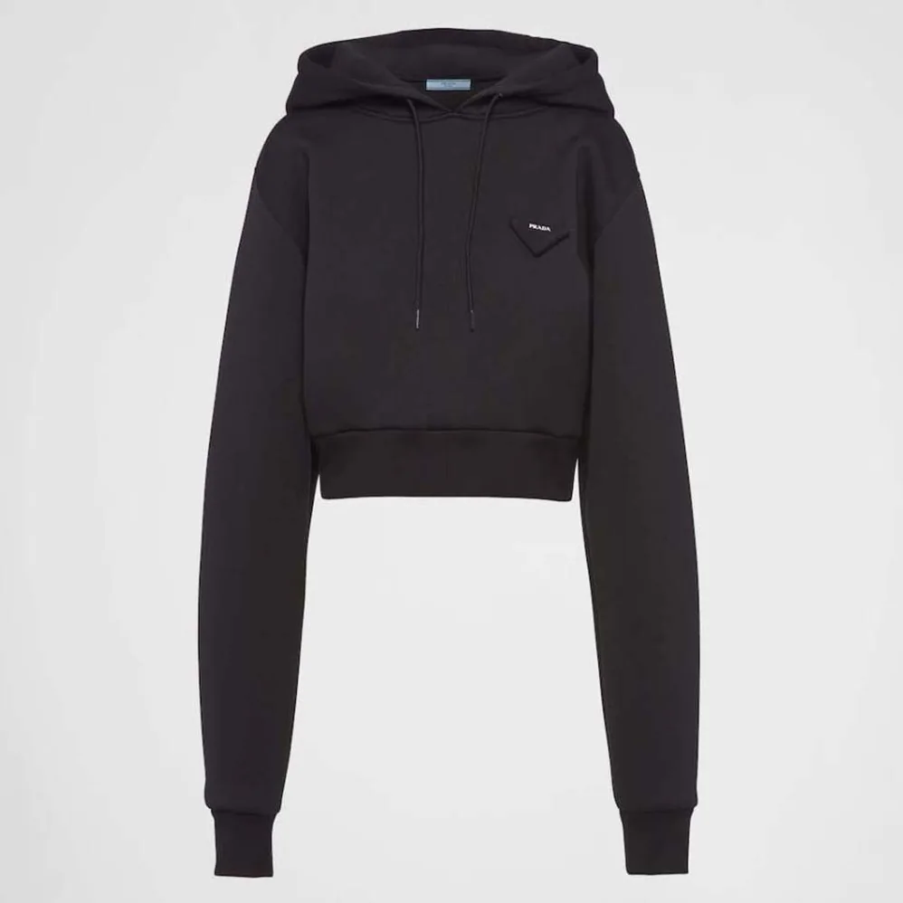 Prada Cotton Fleece Hoodie for Women in Black Prada Cotton Fleece Hoodie for Women in Black