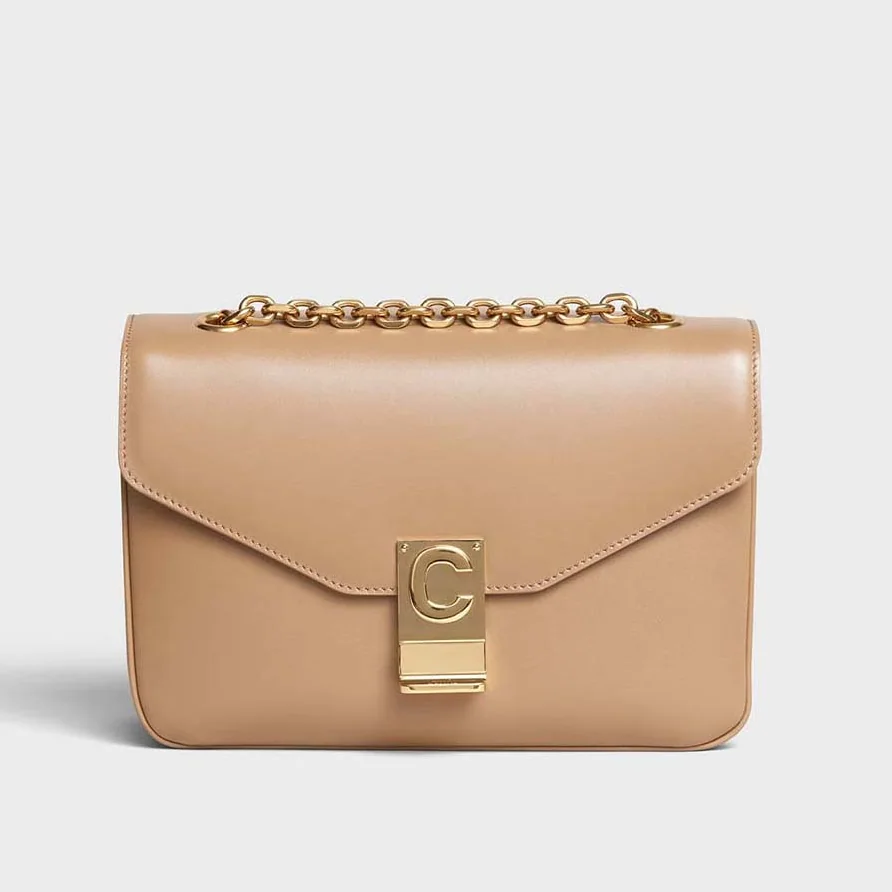 Celine Medium C Bag in Shiny Calfskin Leather for Women in Sandy Celine Medium C Bag in Shiny Calfskin Leather for Women in Sandy