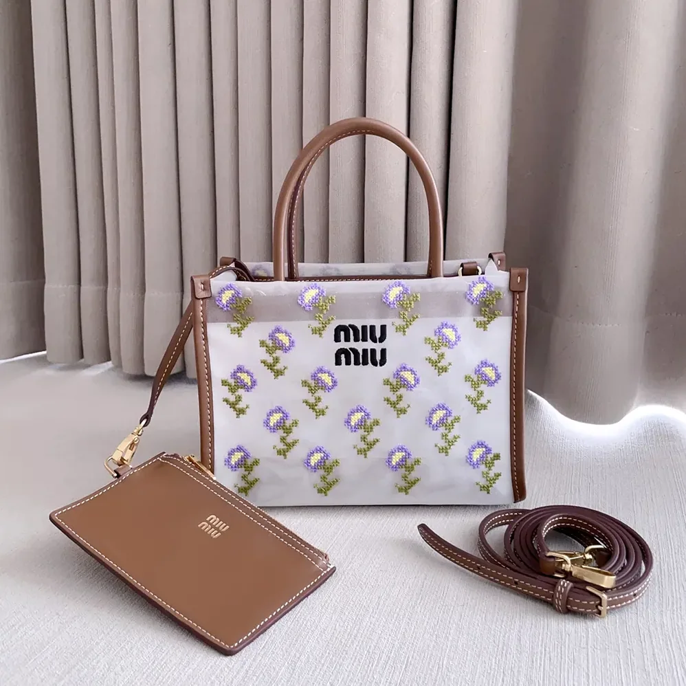 Miu Miu Embroidered Mesh Top for Women in Handle Bag Miu Miu Embroidered Mesh Top for Women in Handle Bag