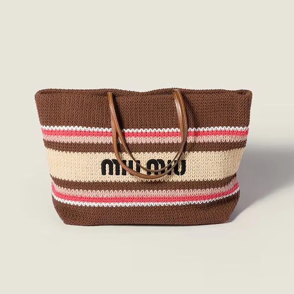 Miu Miu Raffia for Women in Effect Woven Tote Bag Miu Miu Raffia for Women in Effect Woven Tote Bag