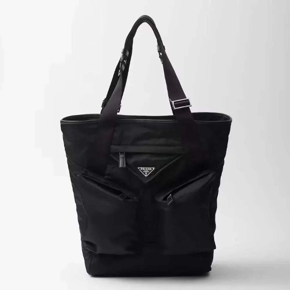Prada Re-Nylon and Leather Tote Bag for Men in Black