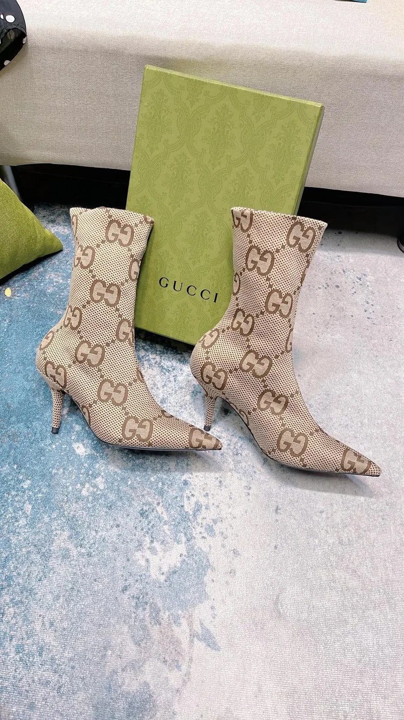 Gucci Lisa Monogram Canvas Ankle Boots Beige for Women Gucci Lisa Monogram Canvas Ankle Boots Beige for Women