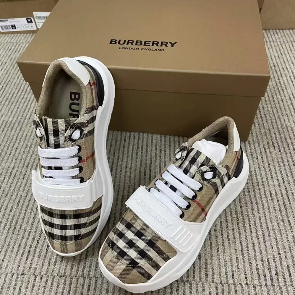 Burberry Check Suede and Leather Sneakers for Unisex in White
