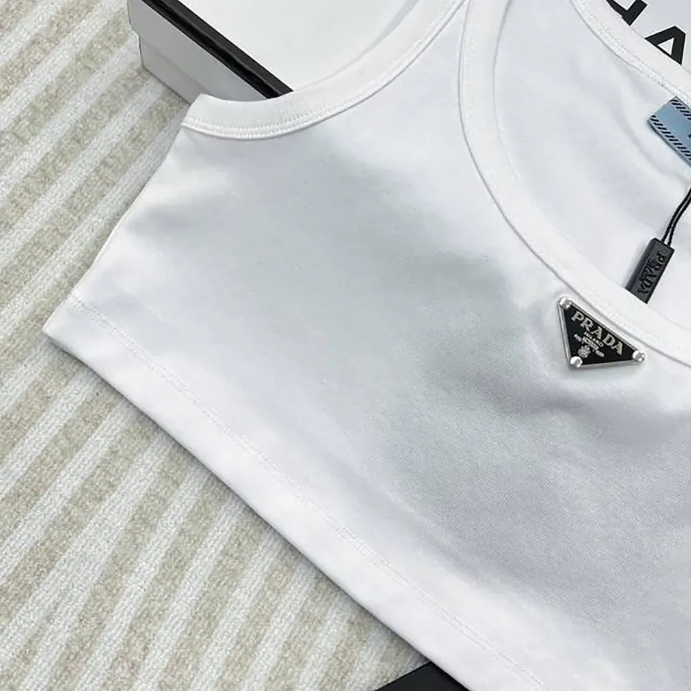 Prada Jersey Cropped Top for Women in White Prada Jersey Cropped Top for Women in White