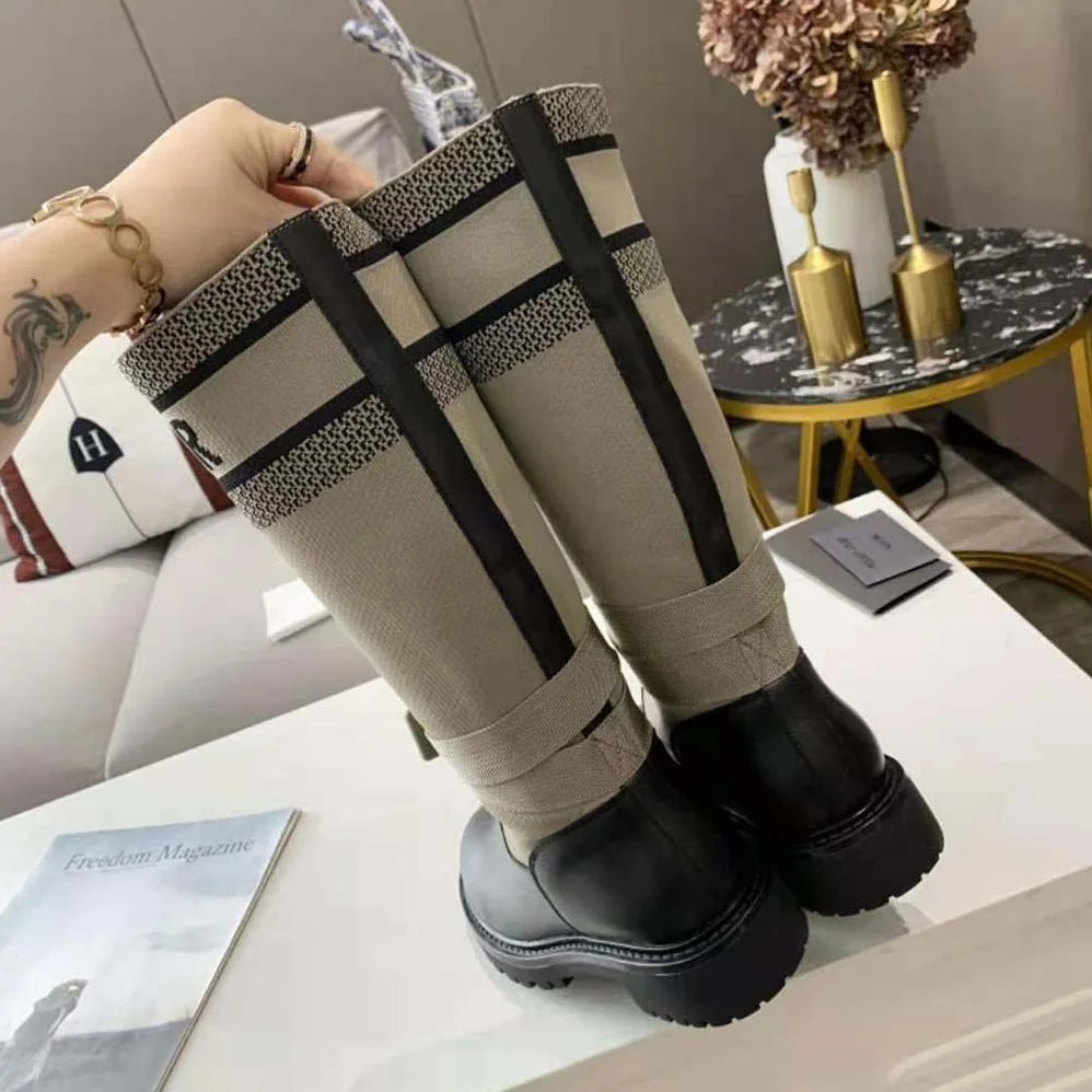 Dior D-major Boot Taupe and Black Technical Fabric and Black Calfskin for Women