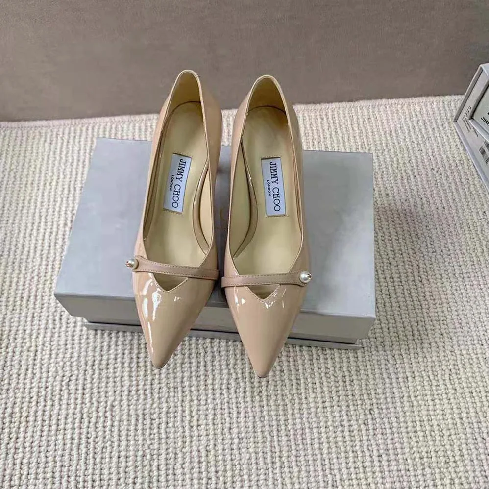Jimmy Choo Rosalia 65 Ballet Pink Patent Pointed Pumps with Pearl Detail for Women Jimmy Choo Rosalia 65 Ballet Pink Patent Pointed Pumps with Pearl Detail for Women
