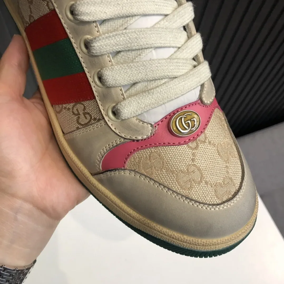 Gucci Screener GG Distressed High Top Off for Men in White Pink Gucci Screener GG Distressed High Top Off for Men in White Pink