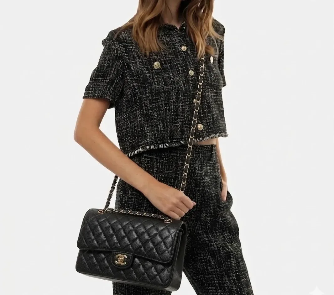 Chanel Classic Double Flap Bag Large Crossbody in Black Gold Hardware