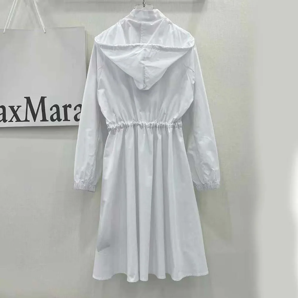 Prada Hooded Poplin Dress with Embroidered Triangle Logo for Women