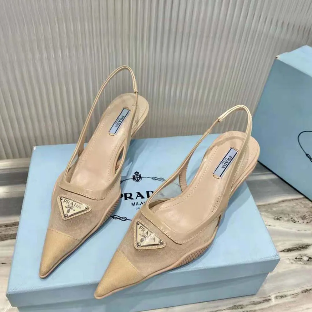 Prada Mesh Fabric Slingback Pumps for Women in Beige