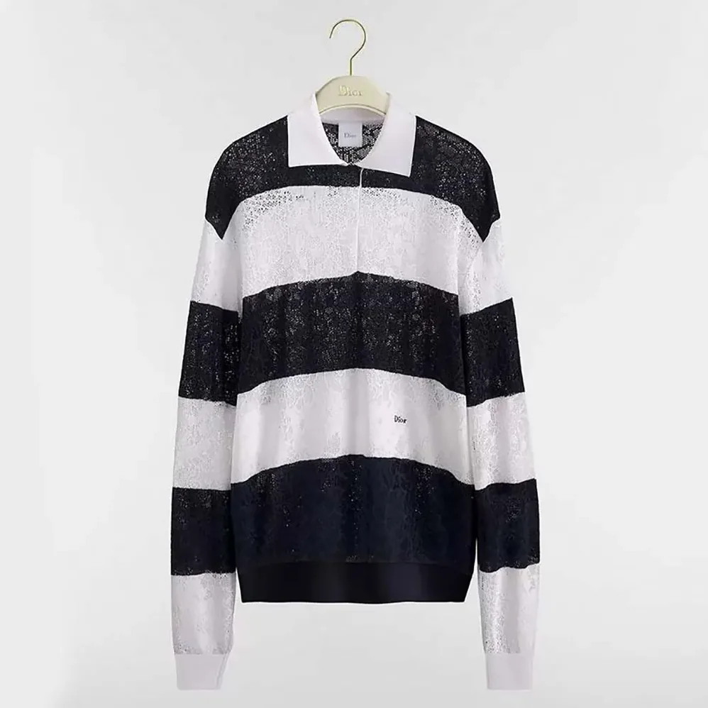 Dior Marinière Long-Sleeved Polo Shirt Black and White Technical Lace for Women Dior Marinière Long-Sleeved Polo Shirt Black and White Technical Lace for Women