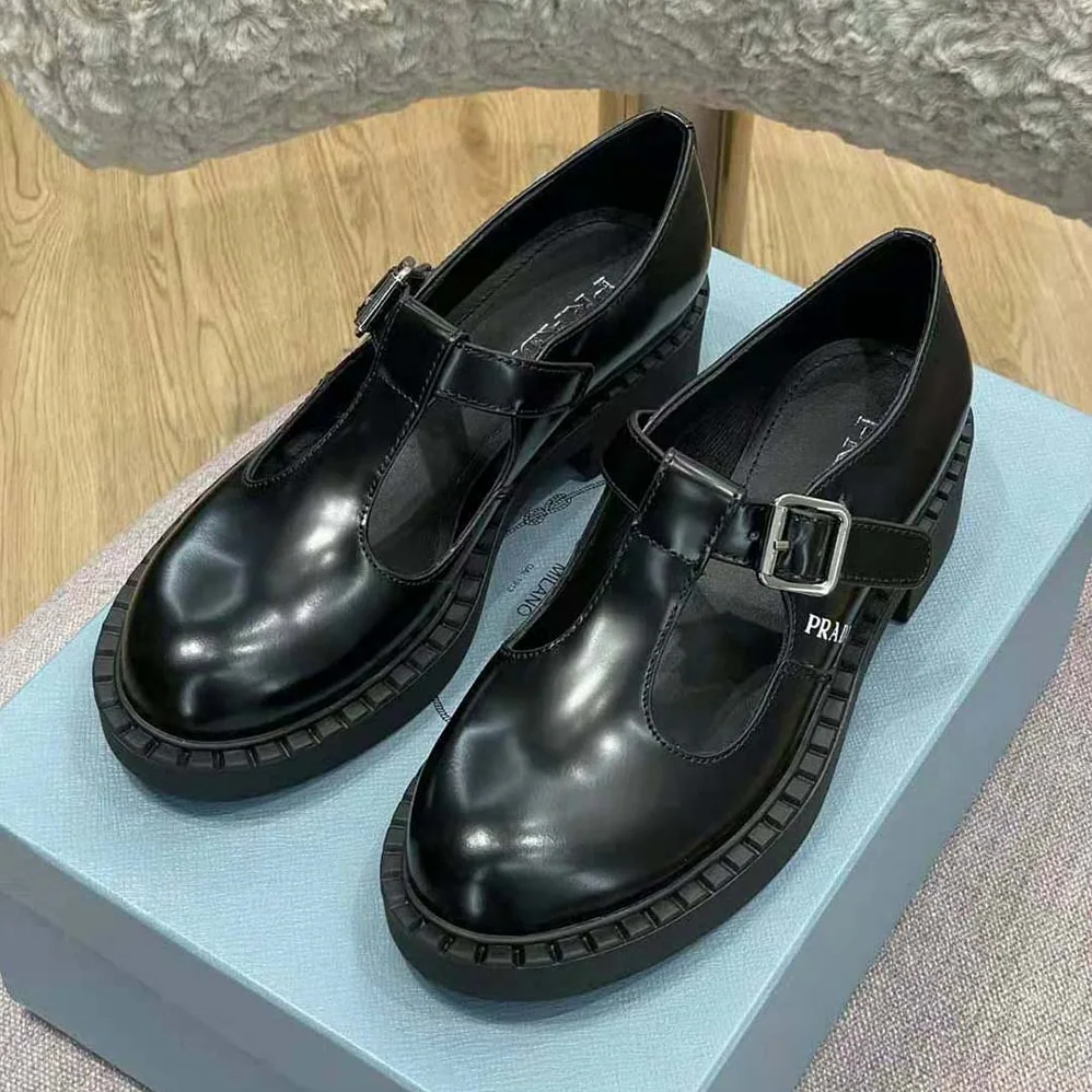 Prada Brushed leather T-Strap Shoes for Women in Black Prada Brushed leather T-Strap Shoes for Women in Black