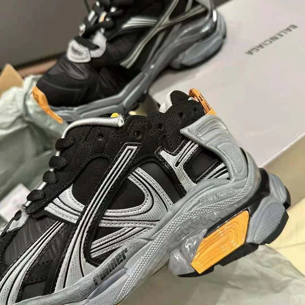 Balenciaga Runner Sneaker in Black/Grey/Neon Orange Nylon and Suede for Unisex in like Fabric Balenciaga Runner Sneaker in Black/Grey/Neon Orange Nylon and Suede for Unisex in like Fabric