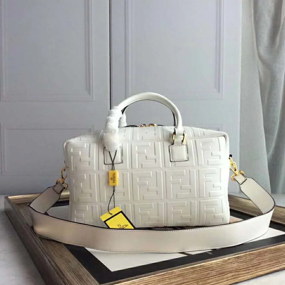 Fendi Small Boston Leather Bag in Large Size for Women in White Fendi Small Boston Leather Bag in Large Size for Women in White