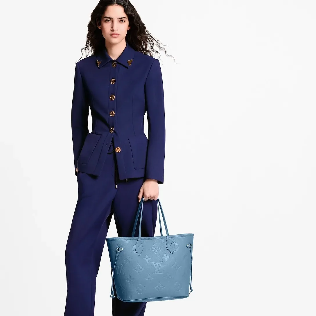 Louis Vuitton Neverfull MM Tote Bag in Blue Jean Gold Hardware