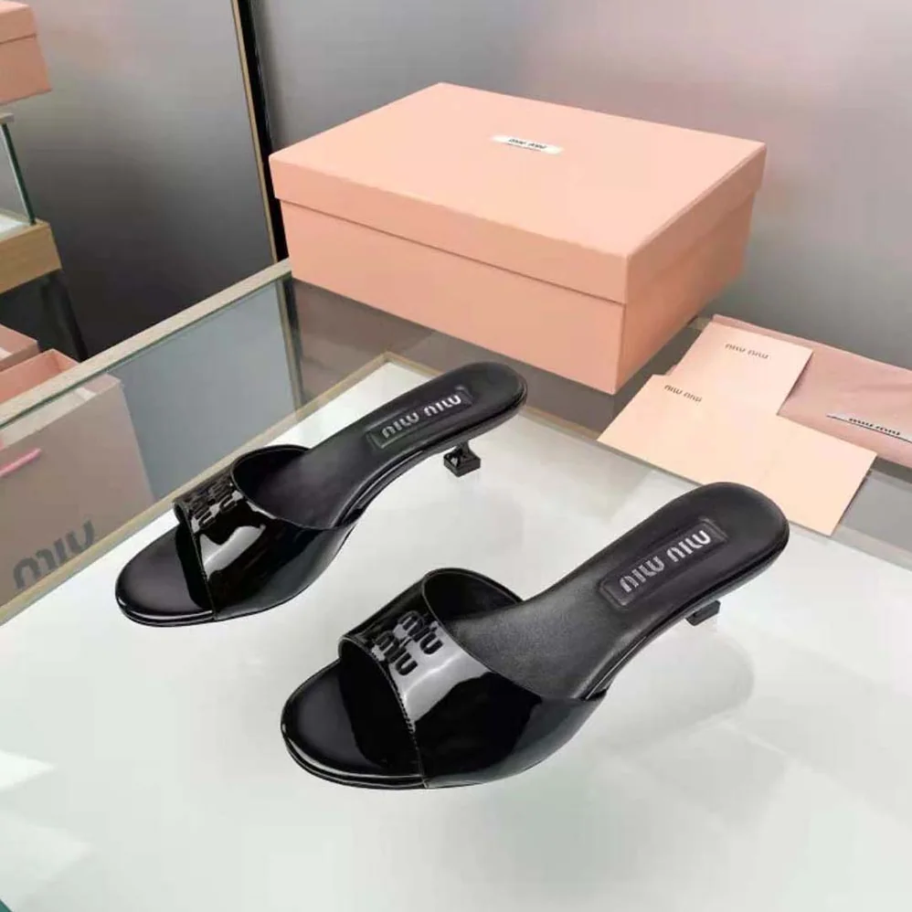 Miu Miu Patent Leather Sandals in 45 mm Heel Height for Women in Black Miu Miu Patent Leather Sandals in 45 mm Heel Height for Women in Black