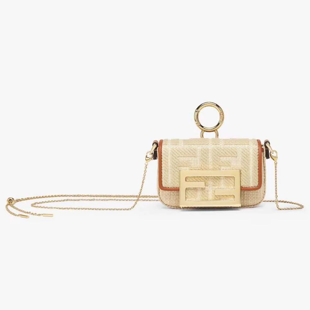 Fendi Nano Baguette Charm Natural Raffia Charm for Women