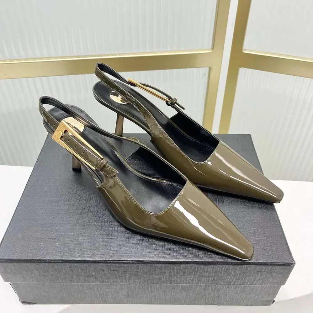 Saint Laurent YSL Lee Slingback Pumps in Patent Leather for Women in Drak Green Saint Laurent YSL Lee Slingback Pumps in Patent Leather for Women in Drak Green