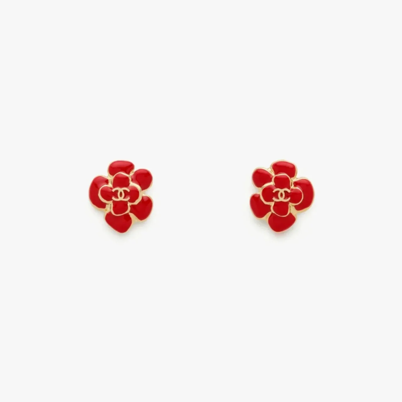 Chanel Stud Earrings Red Gold Hardware