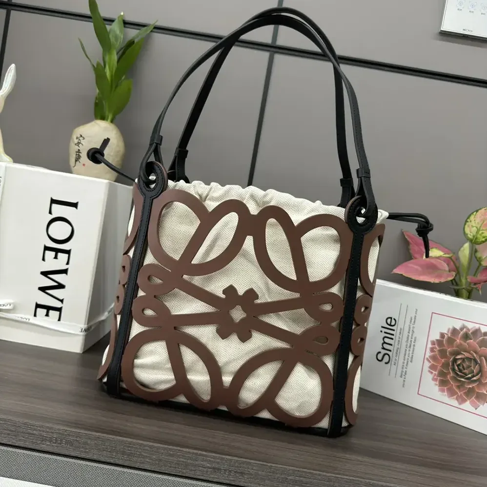 Loewe Small Anagram Cut-out Tote in Calfskin for Women in Tan Loewe Small Anagram Cut-out Tote in Calfskin for Women in Tan
