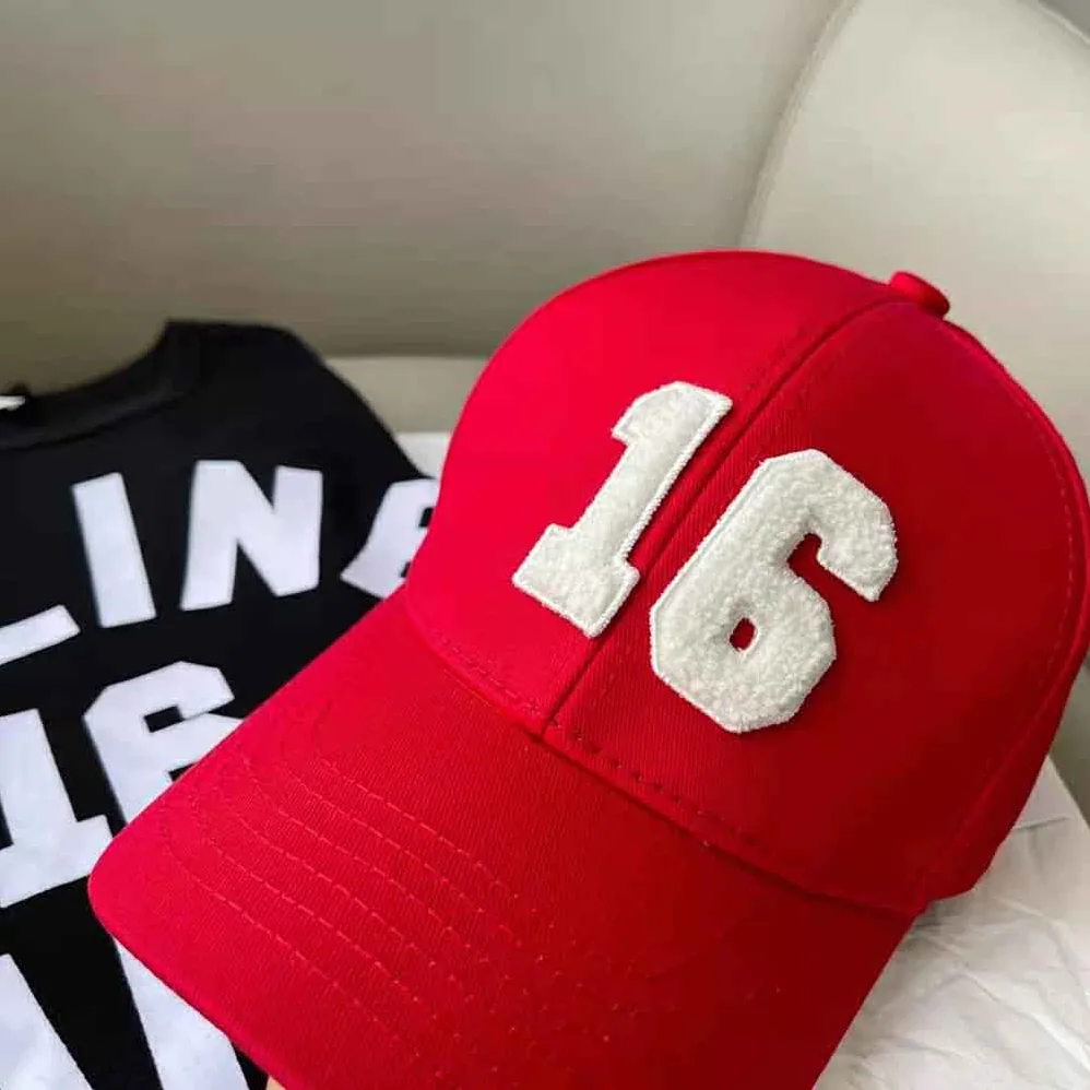 Celine 16 Patch Cotton Baseball Cap for Women in Red