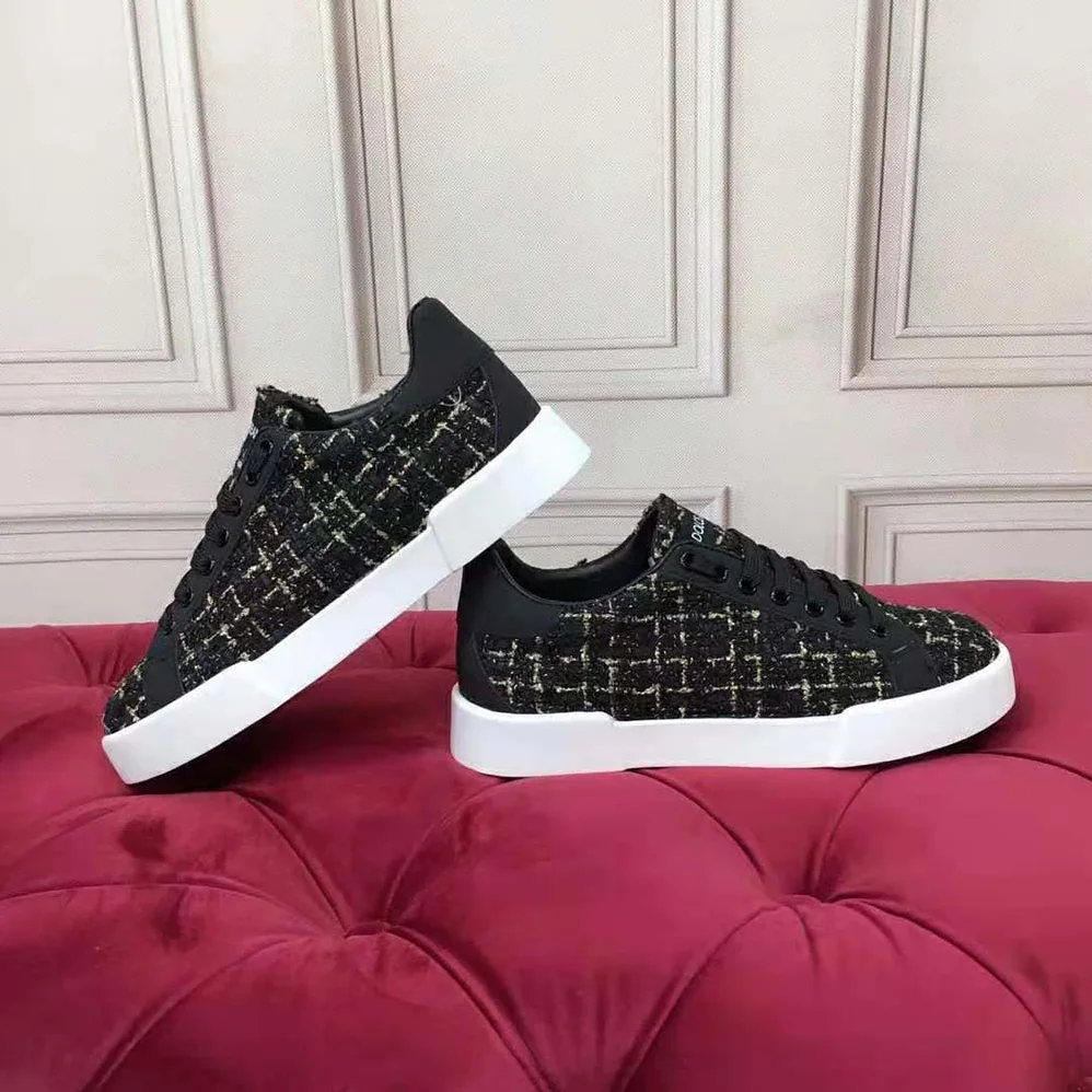 Dolce Gabbana D&G Portofino Sneakers in Tweed for Women in Black