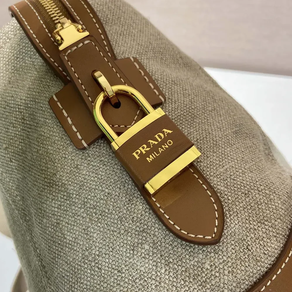 Prada Large Linen And Leather Tote Bag for Women in Rope/Natural Prada Large Linen And Leather Tote Bag for Women in Rope/Natural