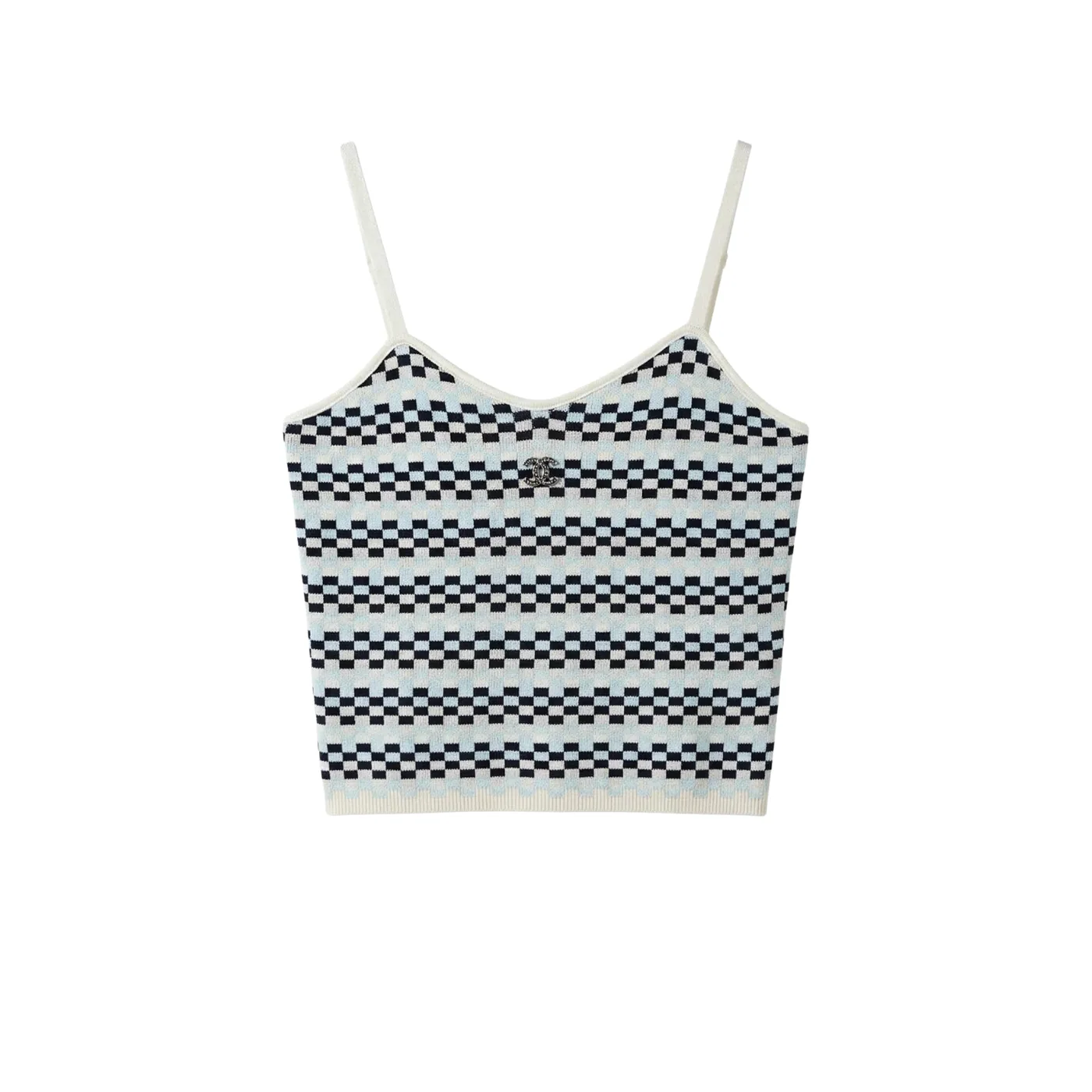 Chanel Checkered Intarsia Camisole Blue