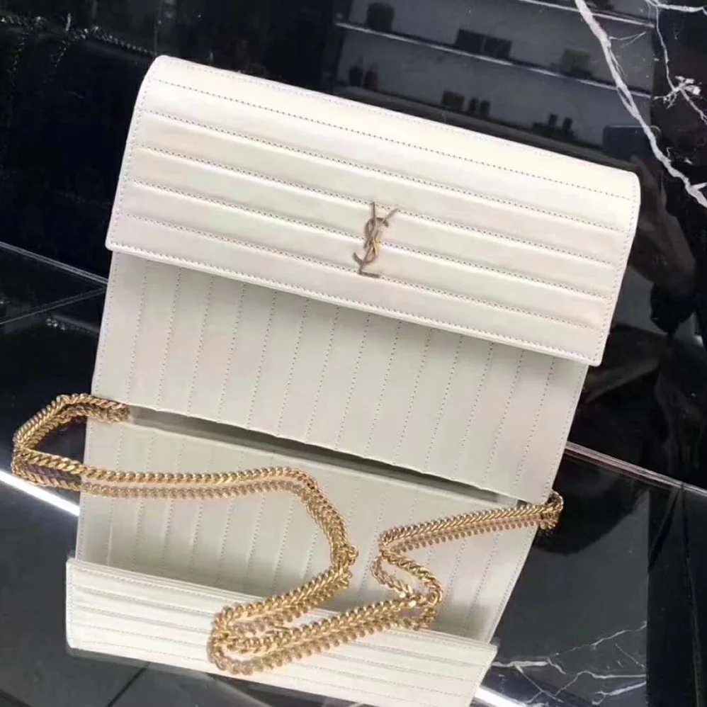 Saint Laurent YSL Victoire Chain Bag Crinkled Leather for Women in White Saint Laurent YSL Victoire Chain Bag Crinkled Leather for Women in White