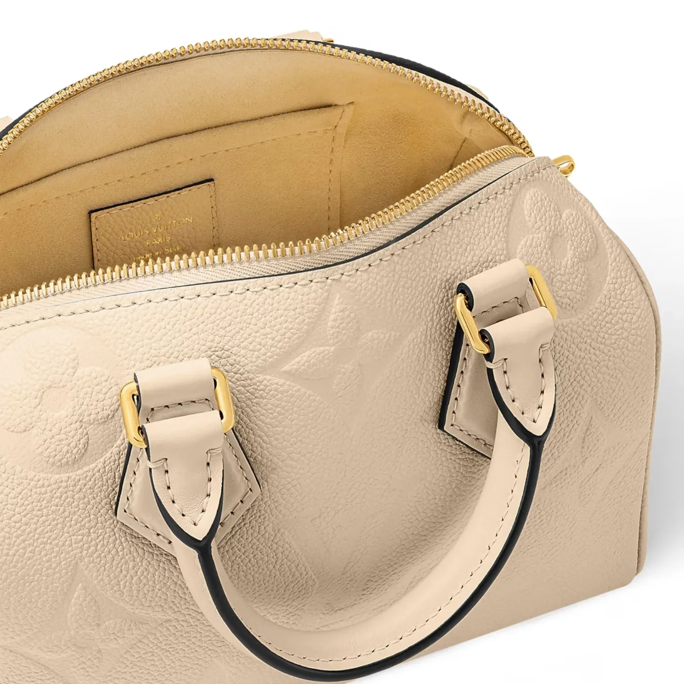 Louis Vuitton Speedy Bandouliere 20 Top Handle Bag in Beige Gold Hardware