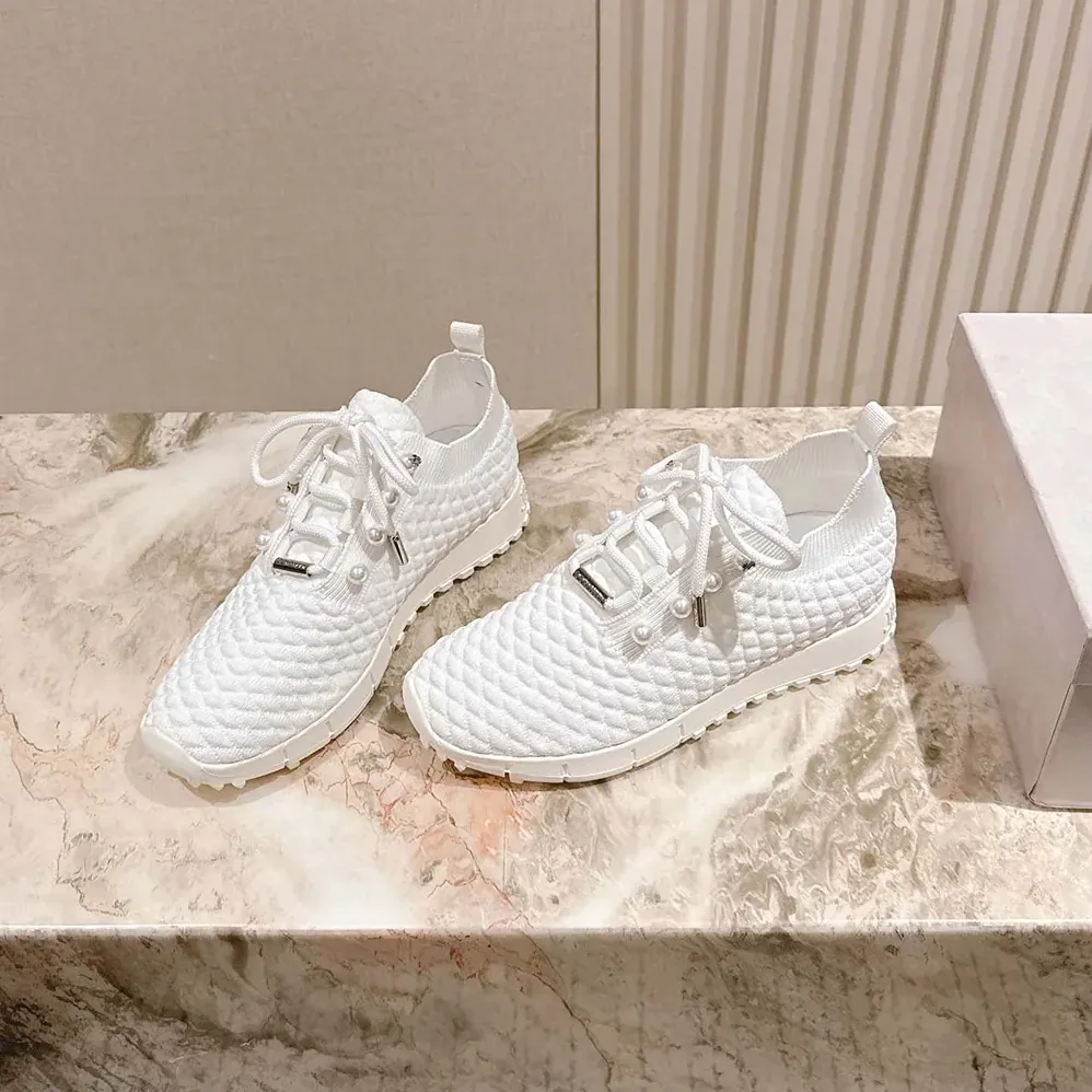 Jimmy Choo Veles White Textured Knit Trainers for Women Jimmy Choo Veles White Textured Knit Trainers for Women