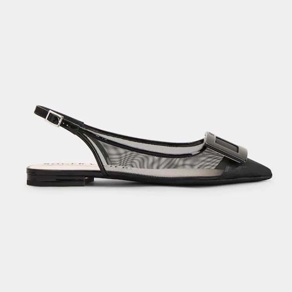 Roger Vivier Gommettine Net Lacquered Buckle Slingback Ballerinas in Fabric for Women in Black