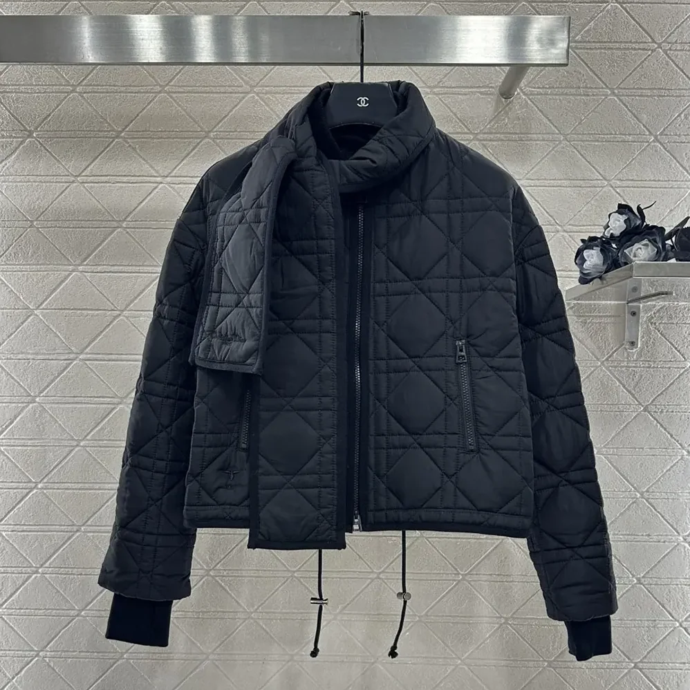 Dior Macrocannage Coat with Scarf Collar Black Quilted Technical Taffeta for Women Dior Macrocannage Coat with Scarf Collar Black Quilted Technical Taffeta for Women