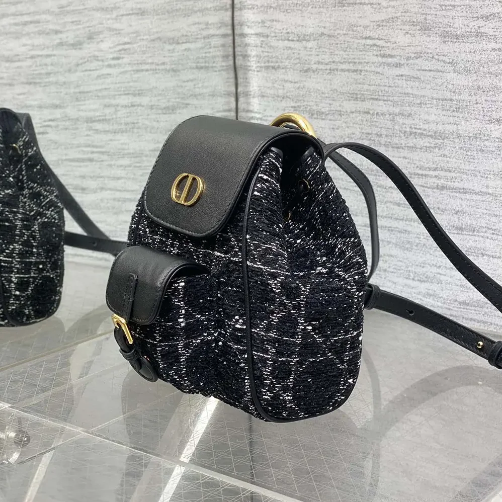 Dior Small Dior Caro Backpack Black Tweed with White Cannage Motif for Women Dior Small Dior Caro Backpack Black Tweed with White Cannage Motif for Women