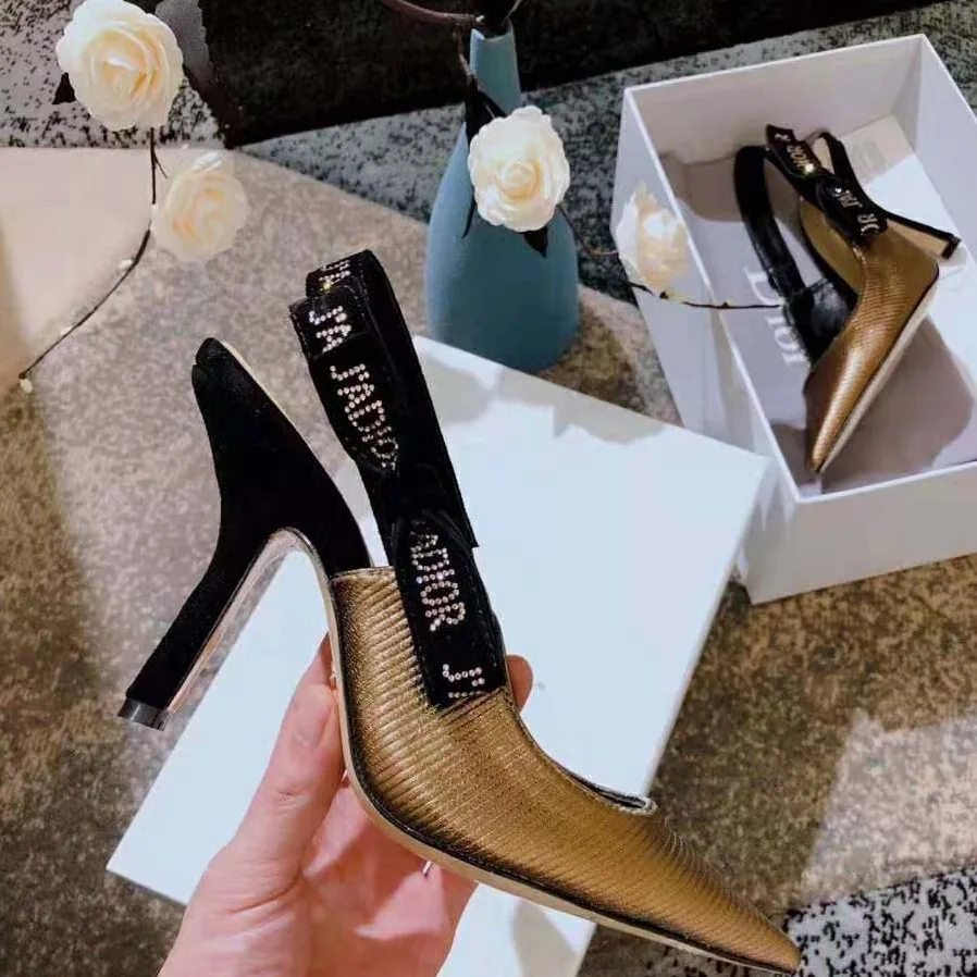 Dior J'adior Slingback Pump Bronze Lame Grosgrain Strass 10 cm Heel for Women in Gold