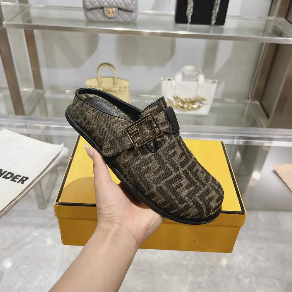 Fendi Feel Brown Fabric Sabots for Unisex