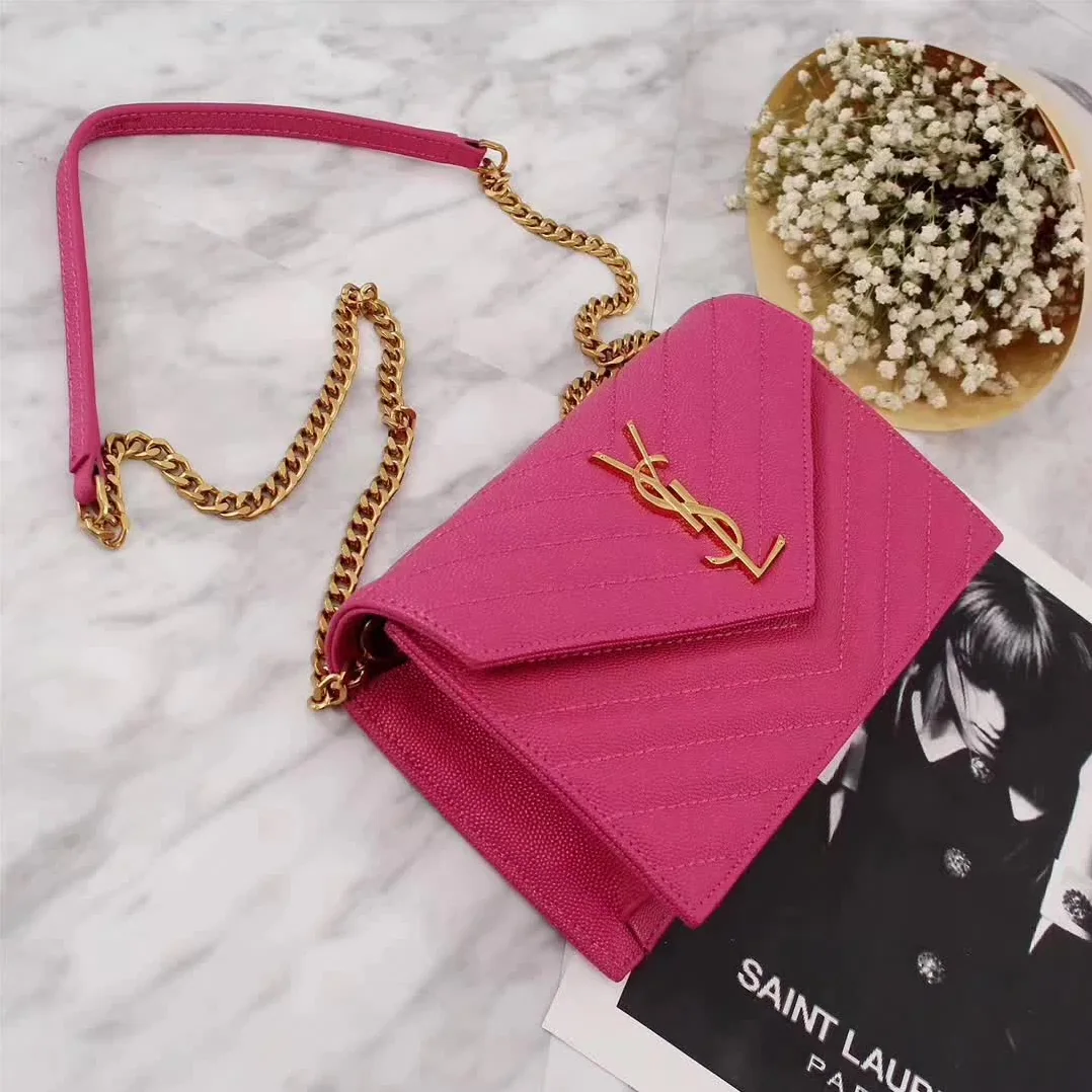 Saint Laurent YSL Medium Monogram Envelope Chain Wallet Gold Hardware in Rose Saint Laurent YSL Medium Monogram Envelope Chain Wallet Gold Hardware in Rose
