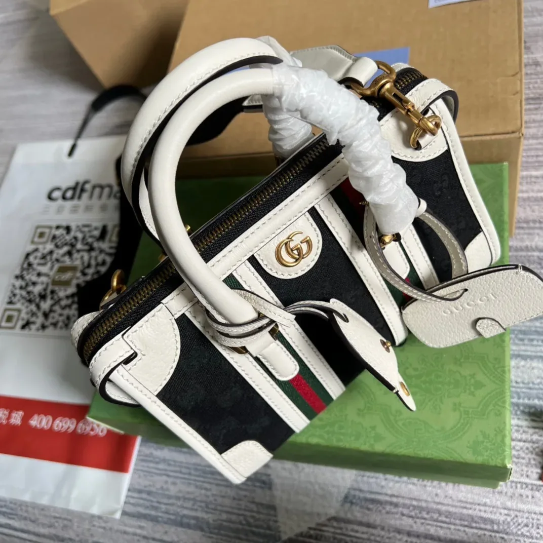Mini Top Handle Bag With Double G White in Brown /
