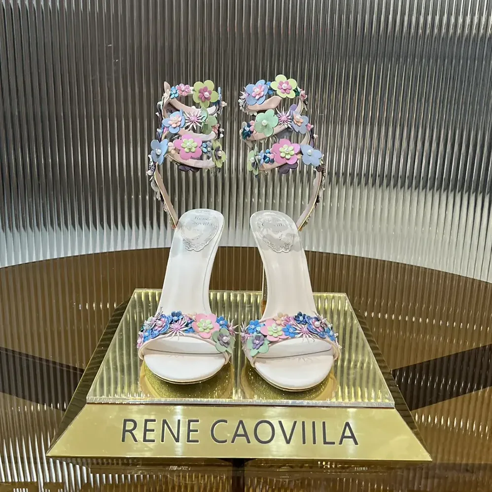 Rene Caovilla Roxanne Sandal with Multicolor Flowers 105 for Women Rene Caovilla Roxanne Sandal with Multicolor Flowers 105 for Women