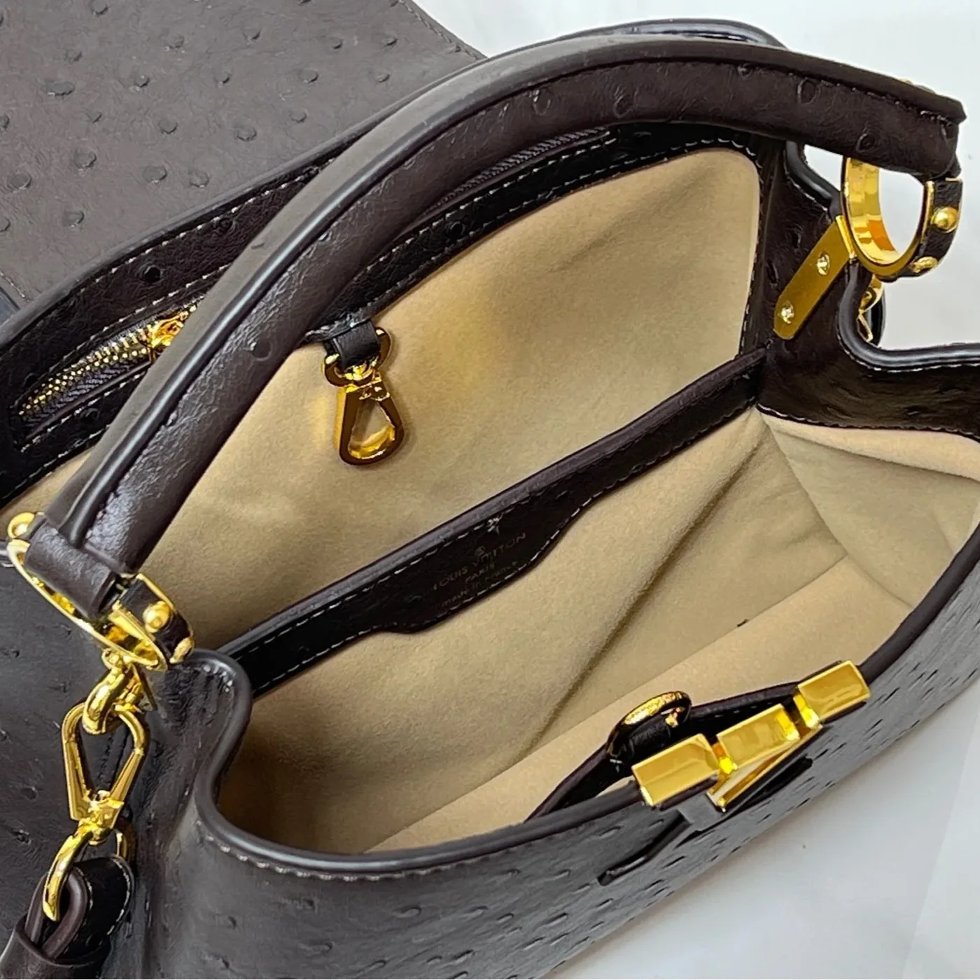 Louis Vuitton Capucines BB Top Handle Bag in Dark Brown Gold Hardware