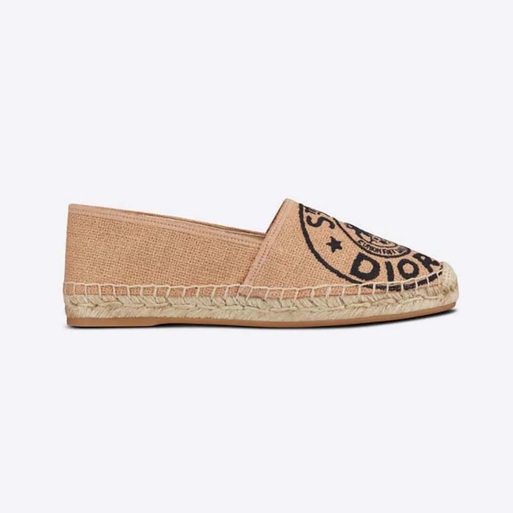 Dior Granville Espadrille Beige Jute Canvas Embroidered with Dior Union Motif for Women Dior Granville Espadrille Beige Jute Canvas Embroidered with Dior Union Motif for Women