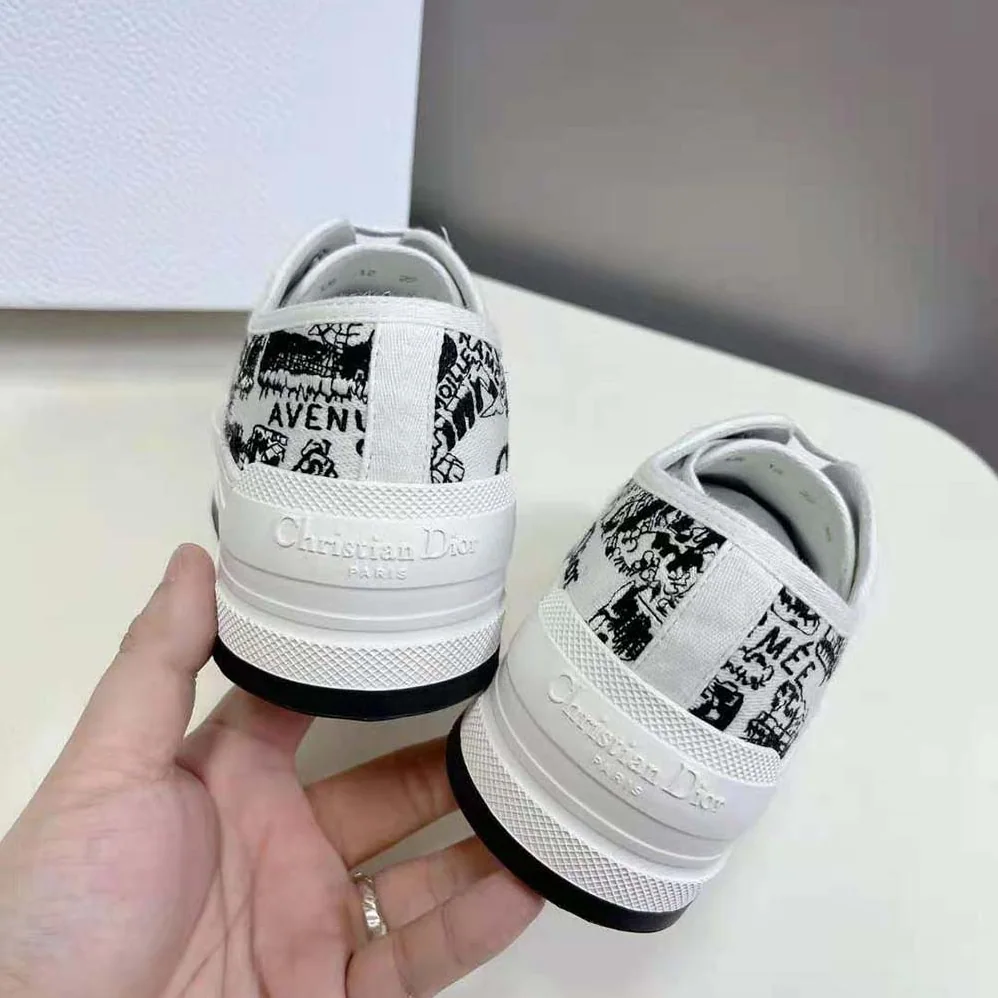 Dior Walk'N'Dior Platform Sneaker White and Black Cotton Embroidered with Plan De Paris Motif for Women