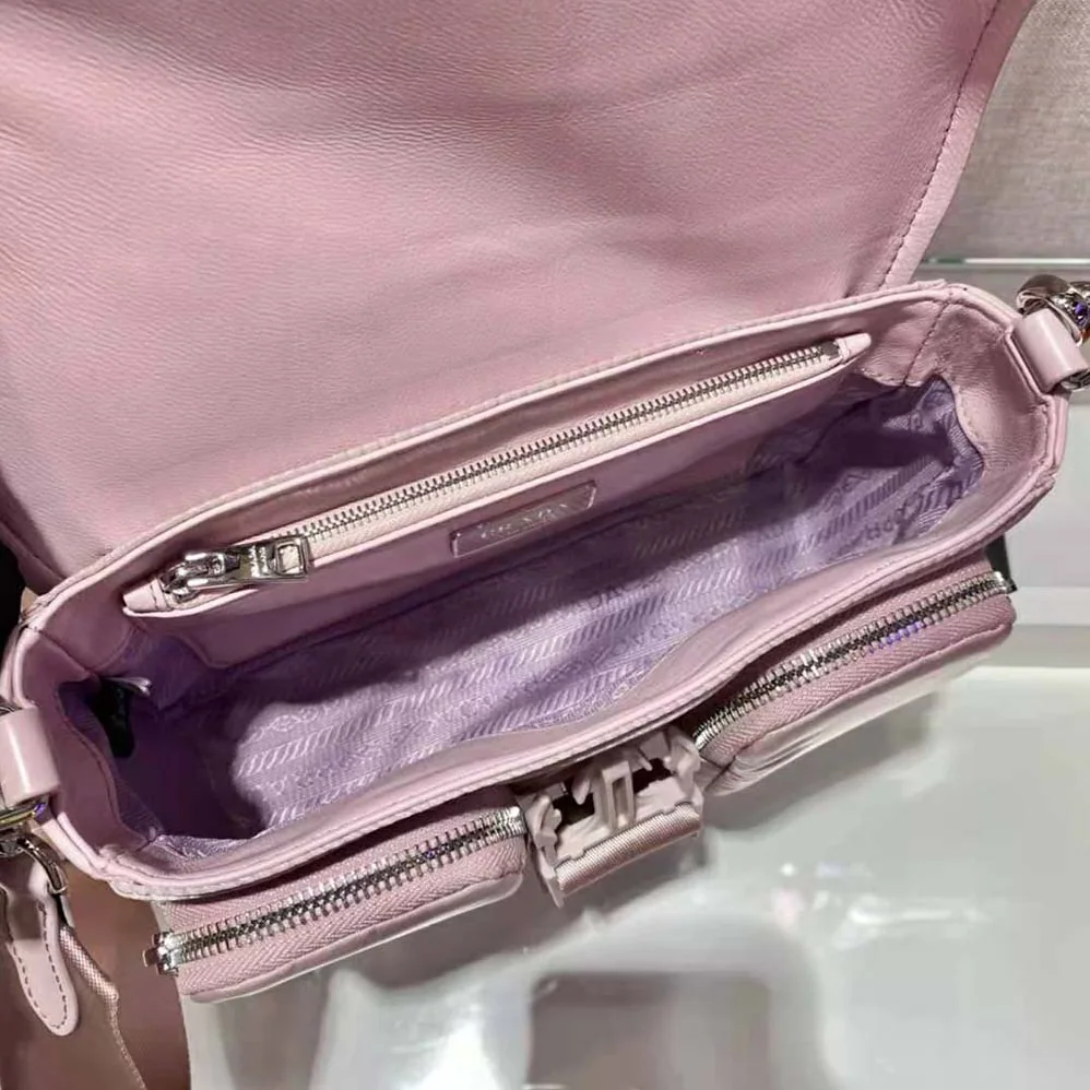 Prada Pocket Nylon and Brushed Leather Bag for Women in Pink Prada Pocket Nylon and Brushed Leather Bag for Women in Pink