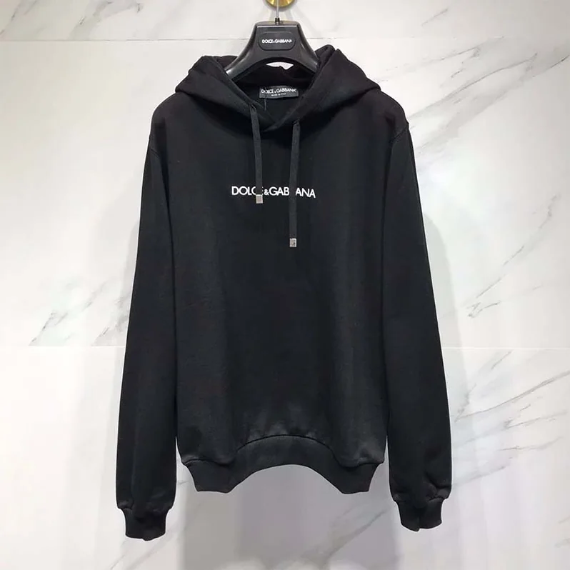 Dolce Gabbana D&G Cotton Sweatshirt with Embroidery and Hood for Men in Black Dolce Gabbana D&G Cotton Sweatshirt with Embroidery and Hood for Men in Black