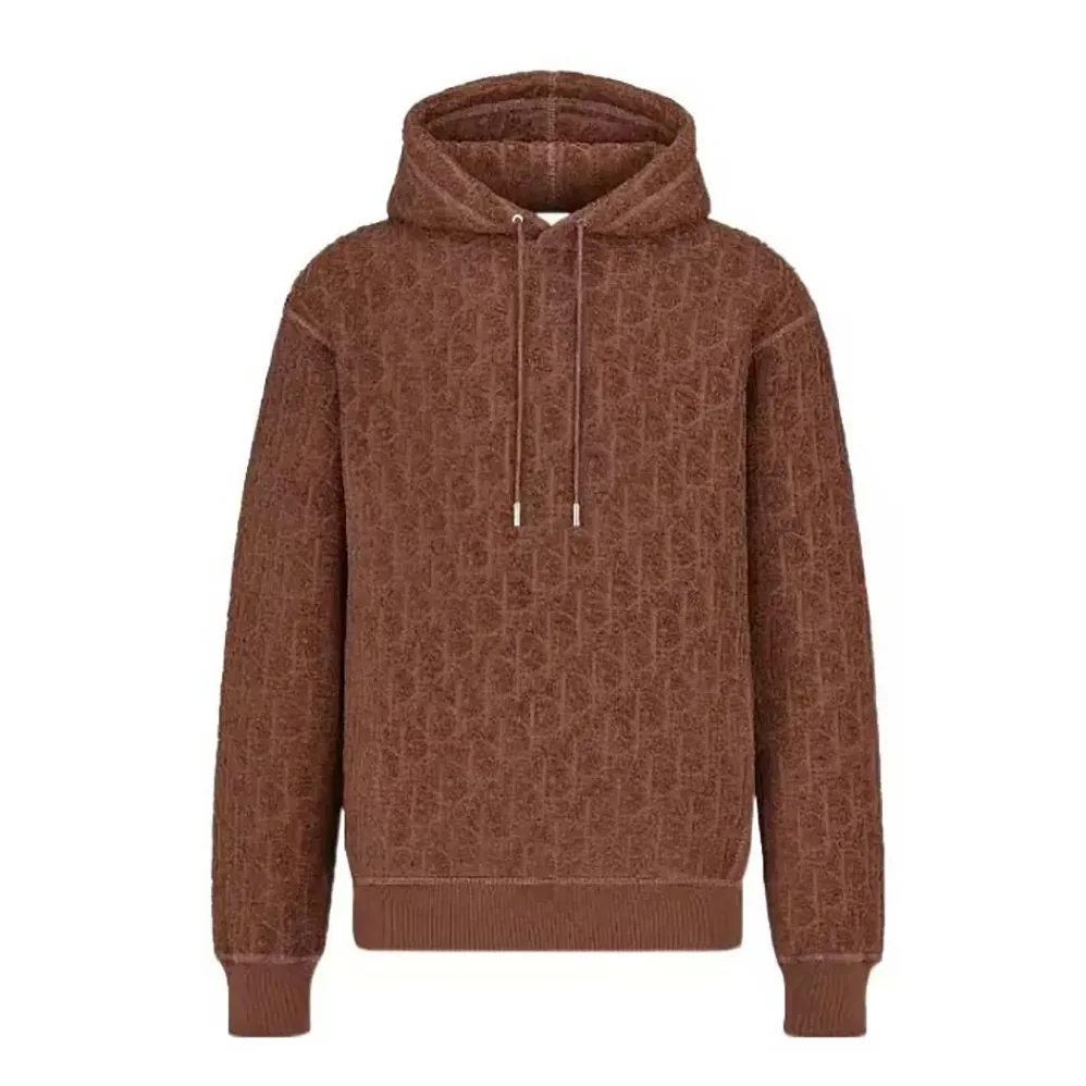 Dior Oblique Relaxed-Fit Hooded Sweatshirt Brown Terry Cotton Jacquard for Men