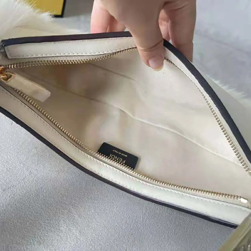Fendi O'Lock Swing Camellia Leather and Fox Fur Pouch for Women