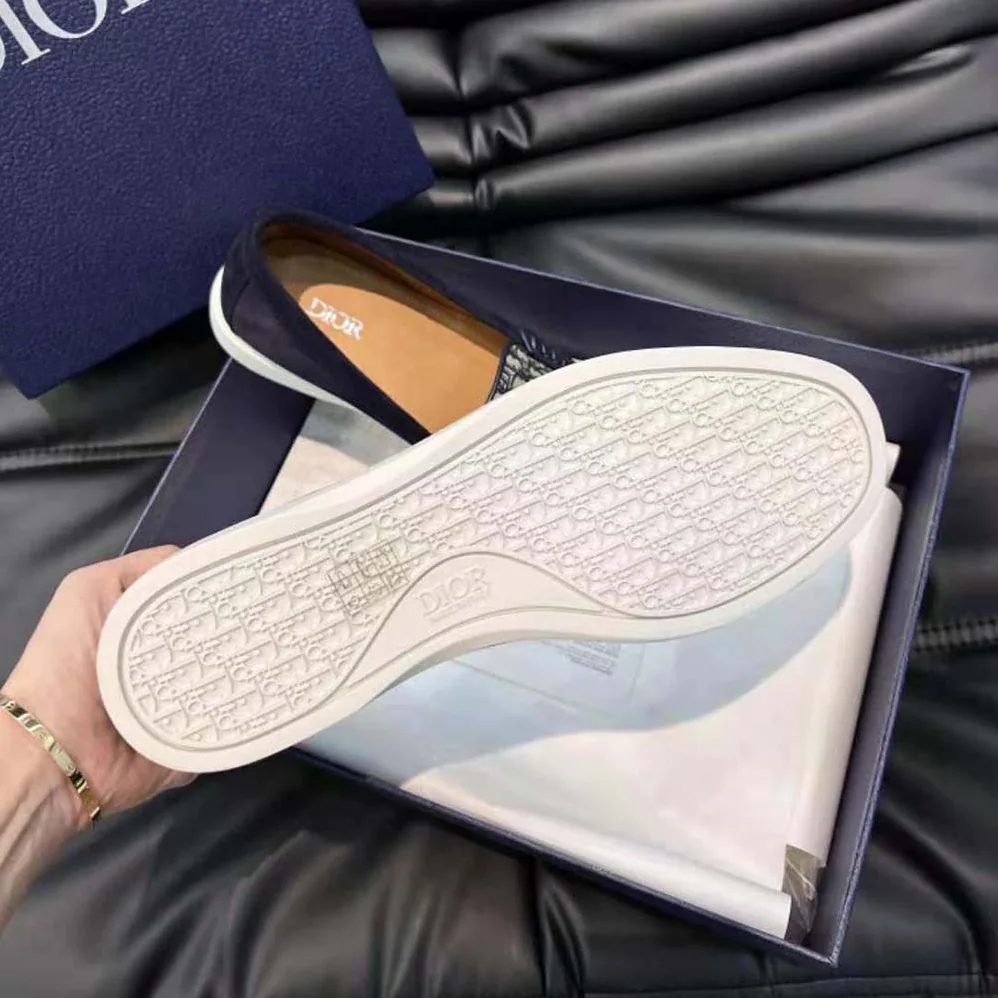 Dior Granville Loafer Navy Blue Suede with Beige and Black Dior Oblique Jacquard for Men