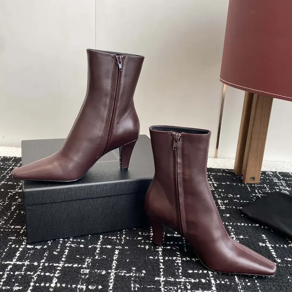 Saint Laurent YSL Jill Booties In Smooth Leather for Women in Maroon