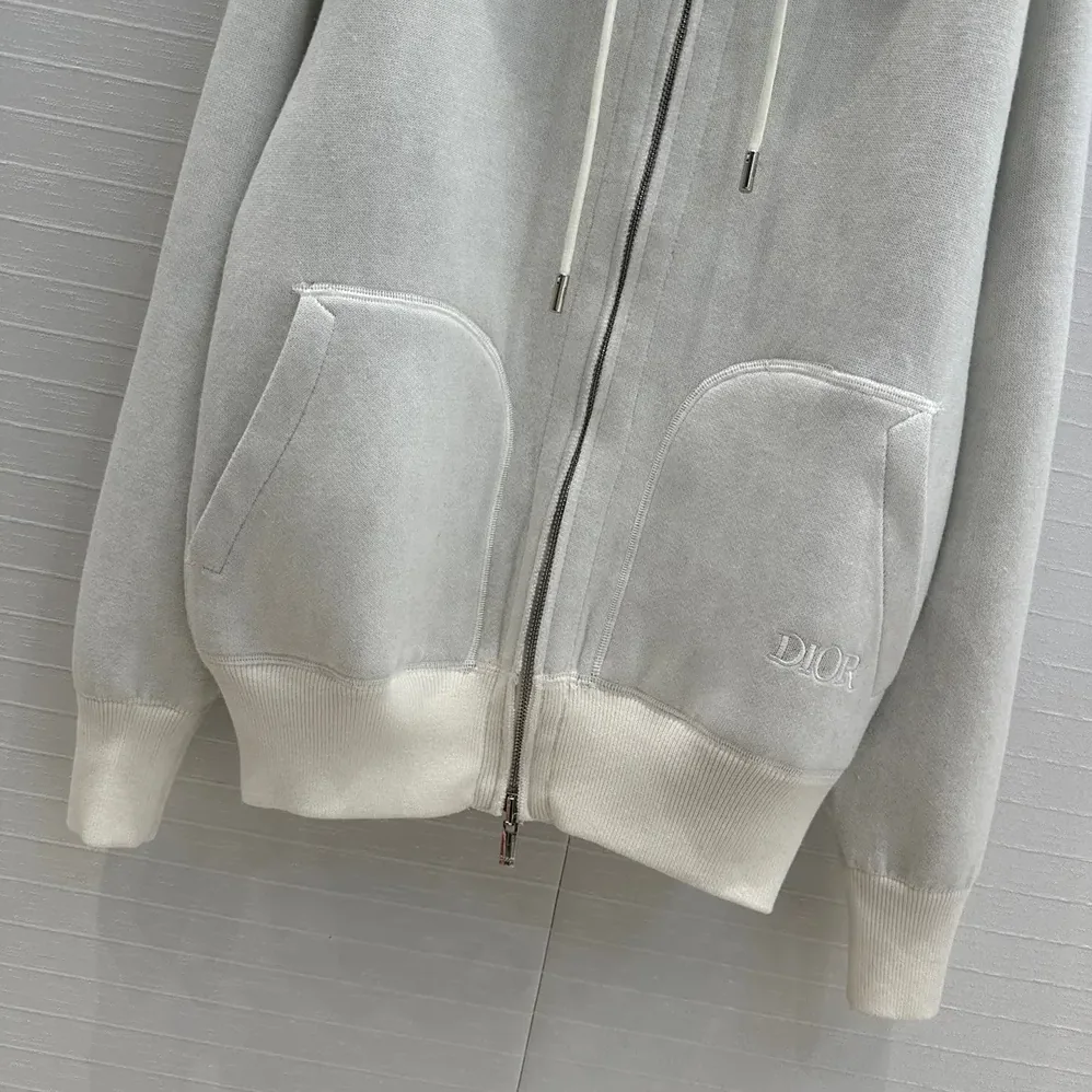 Dior Hooded Track Jacket White Cotton Knit and Cashmere for Men